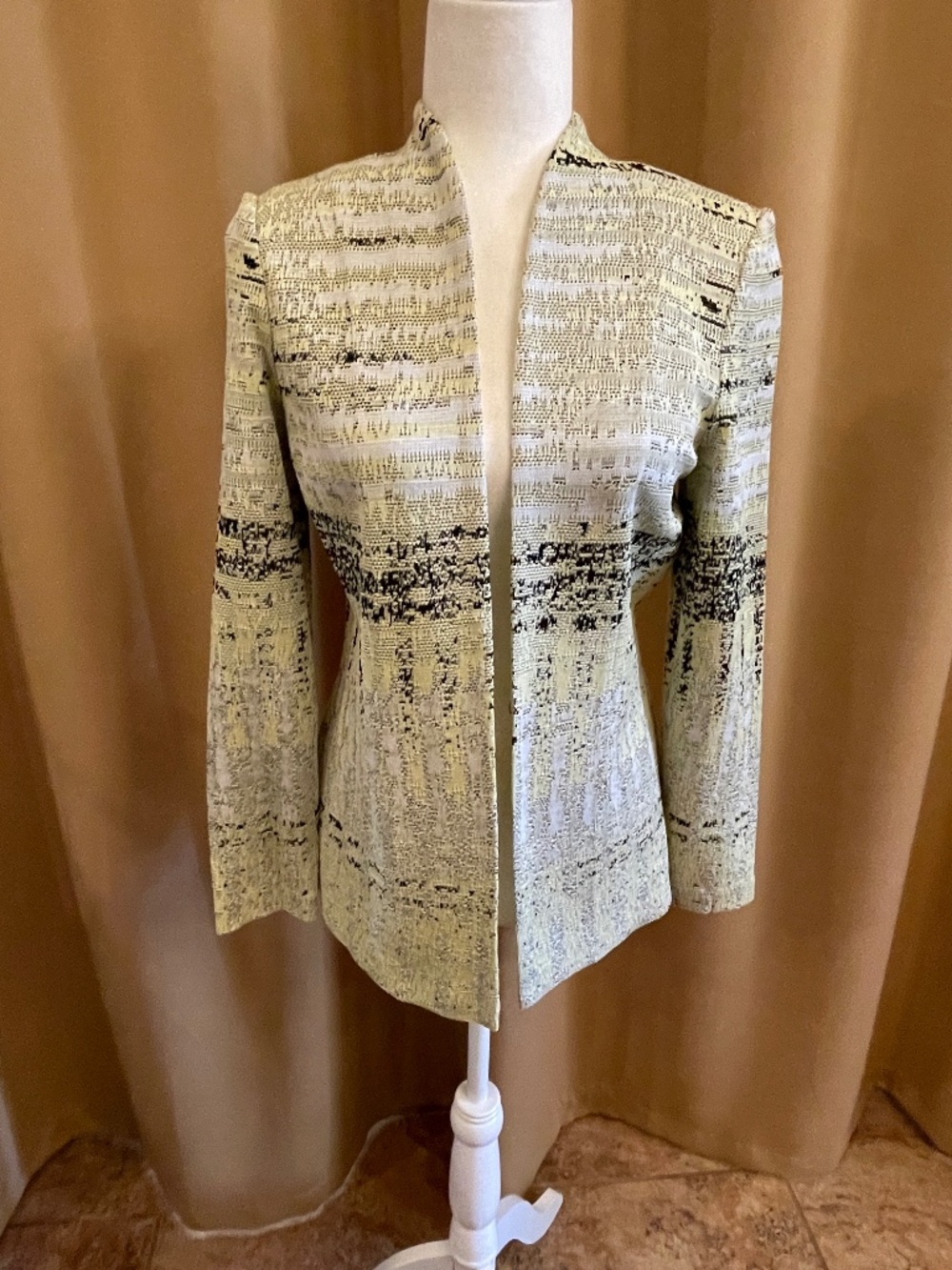 NEW! Ming Wang Cream, Yellow, Black Knit Jacket, Blazer, Cardigan